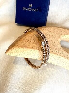 Swarovski Twisty Wrap Bracelet Rose Gold Tone With Silver Crystals